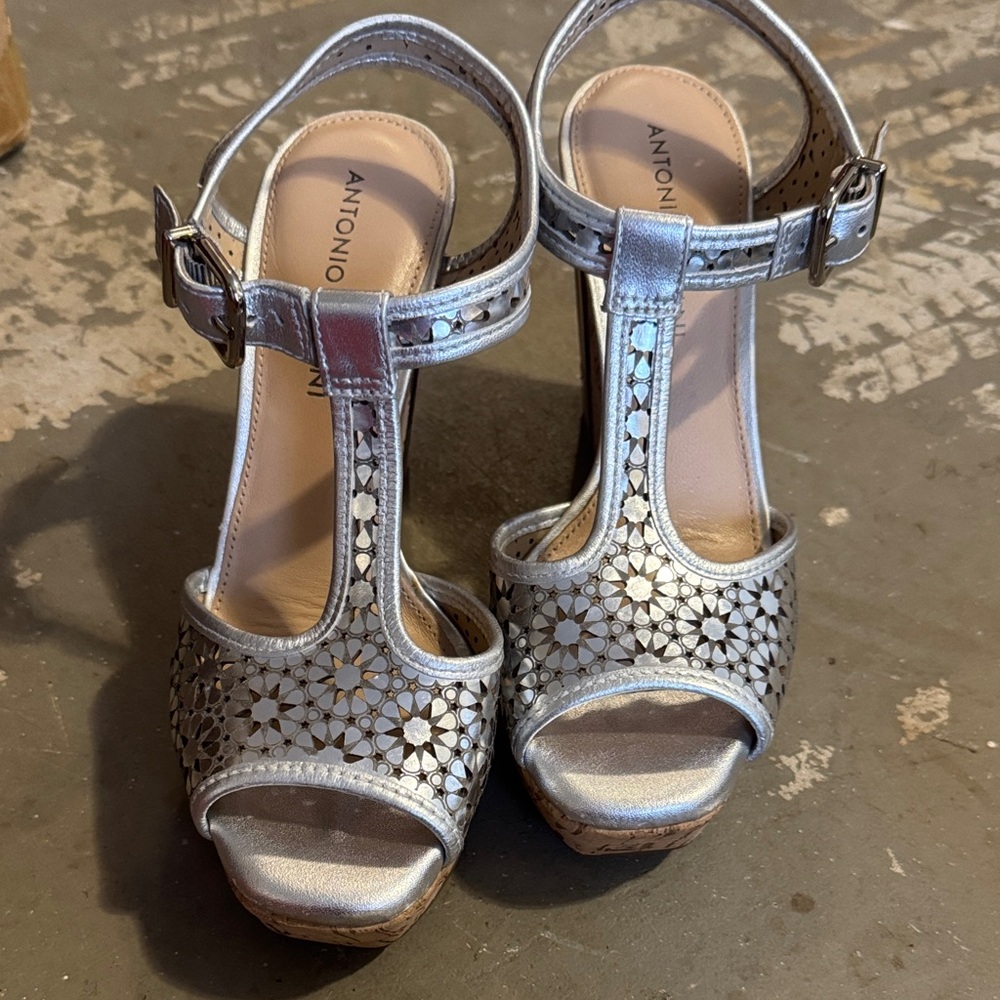 ANTONIO MELANI Metallic Silver Heeled Sandals